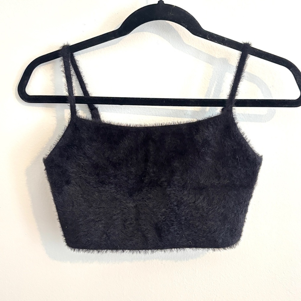 Aritzia Black Fuzzy Crop Top